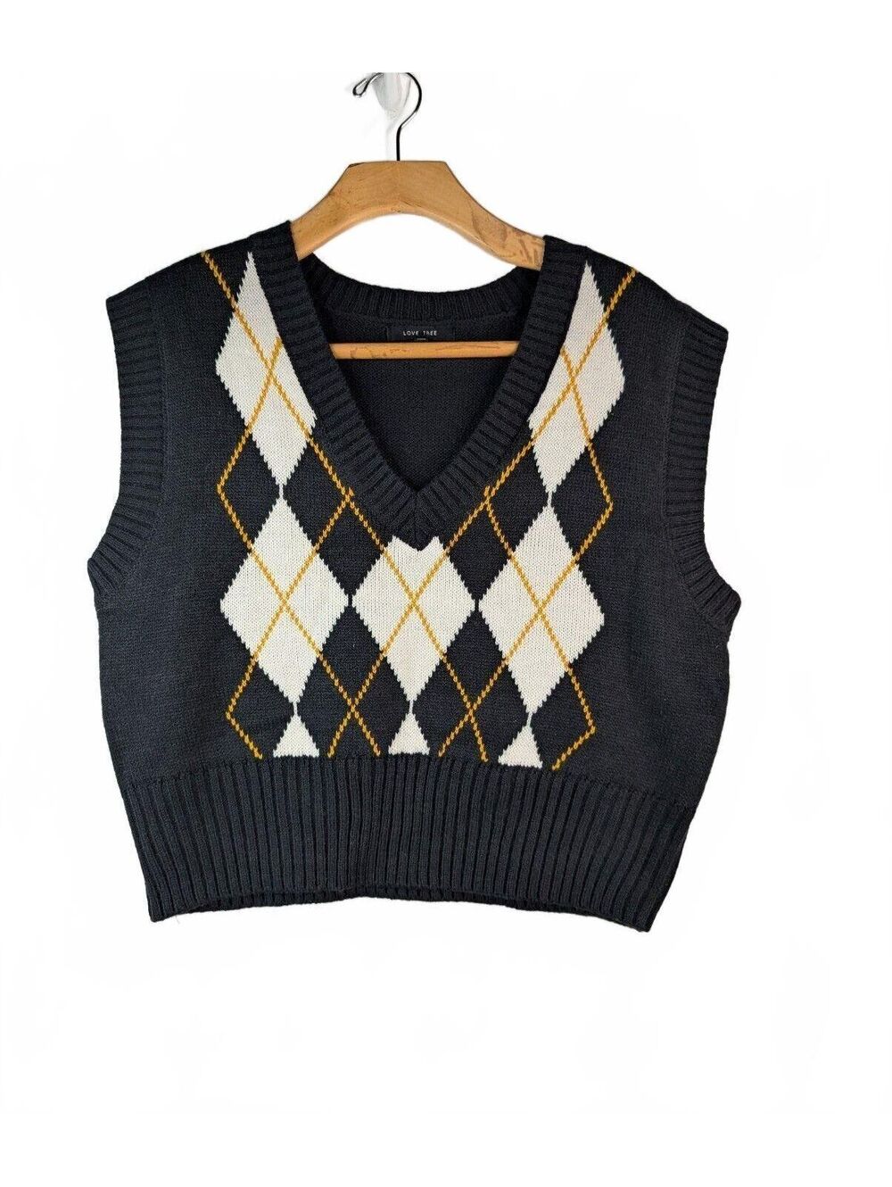 Love Tree Argyle V Neck Women's Cropped Sweater Vest Medium